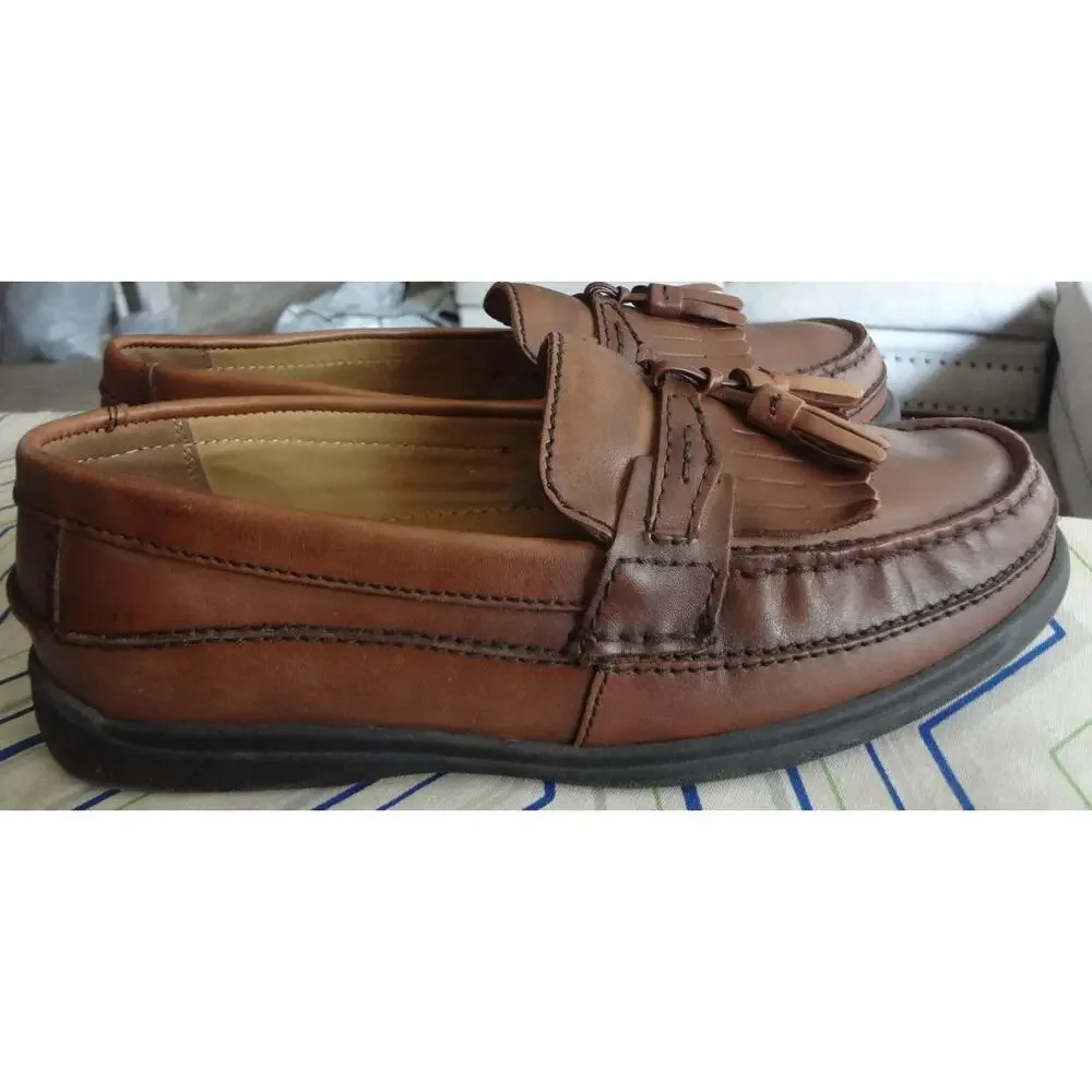 Vintage 90s Y2K DOCKERS Brown Leather Loafers Boat Men 9.5 Tassel Kiltie Casual